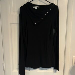 Diane Von Furstenberg Black Long Sleeve Top with Button Accents